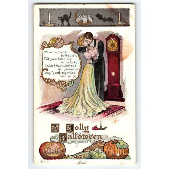 1907 Halloween Divided Back Lithograph Postcard Couple Embracing Fred C lausbury - Picture 1 of 2